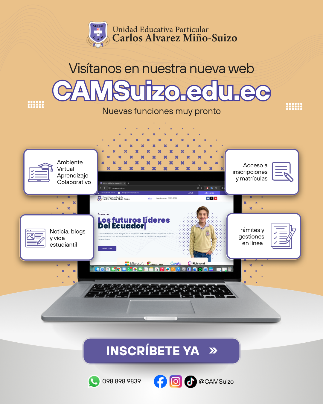 El referente de colegio en Calderón evoluciona: Bienvenidos a camsuizo.edu.ec